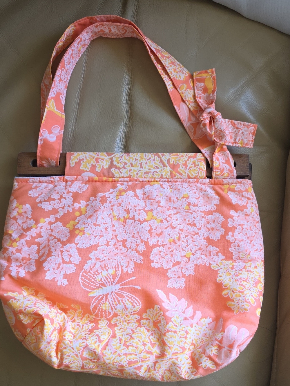 An Original Hand Screen Design By Keywest  Fabrics Floral Print Coral Wood Bag